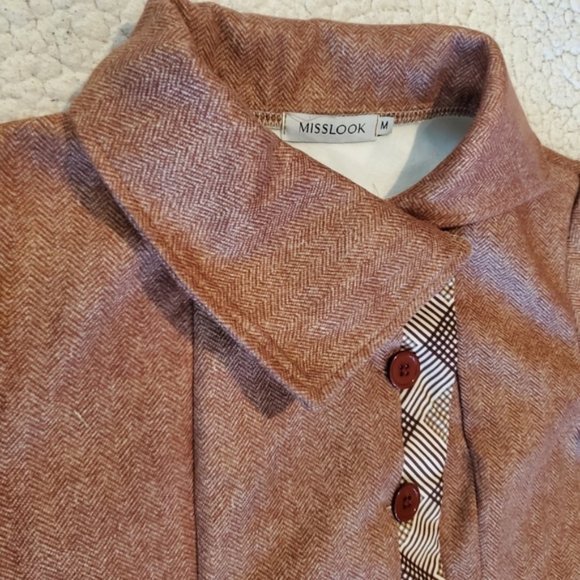 MISSLOOK Brown Plaid Trim Blazer - Picture 5 of 10